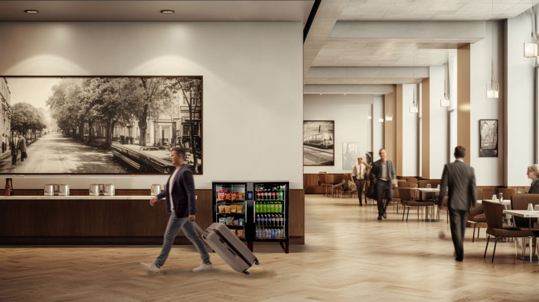 Upscale micromarket and vending area in a lobby